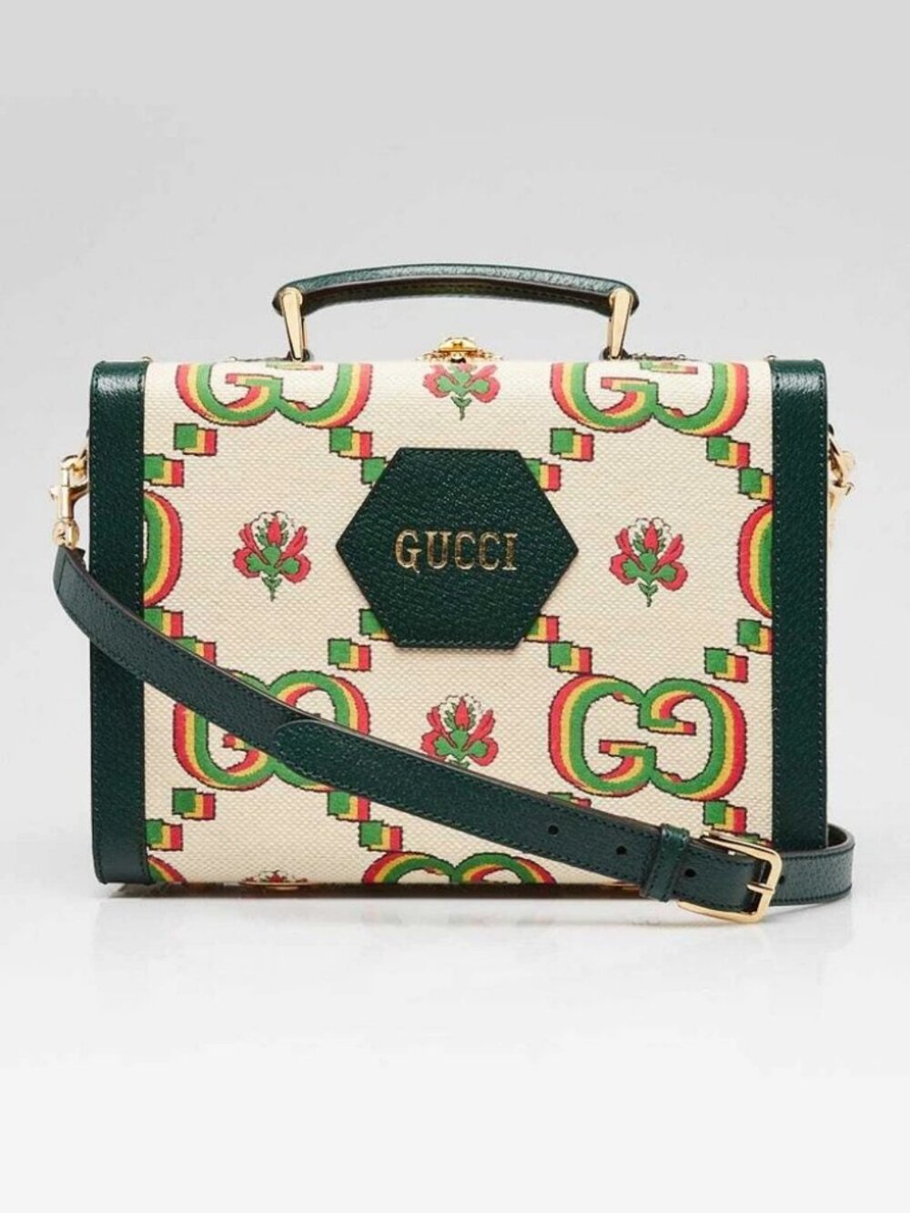 Gucci Green/Beige Canvas/Leather 100 Years Crossbody Box Bag - Picture 1 of 12